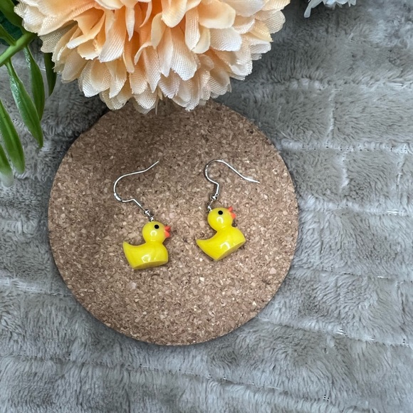 Yellow Duck Dangle Earrings - Picture 1 of 3